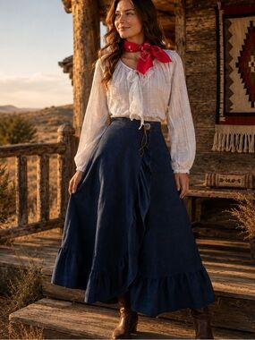 VTG Levi’s Denim Prairie Wrap Skirt Boho Western Desert Chic Cottagecore Maxi, S
